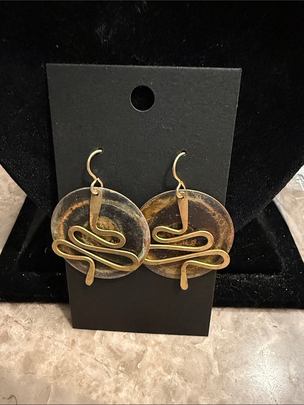 New Handmade Lochlin Smith Dragonfly Earrings pierced with copper and gold tones